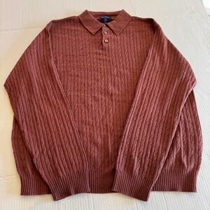 Paul Fredrick Mens Cable Knit‎ Polo Sweater 85% Silk 15% Cashmere Size Large L